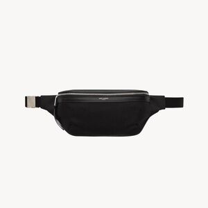 Saint Laurent Black Canvas Belt Bag with Silver Hardware